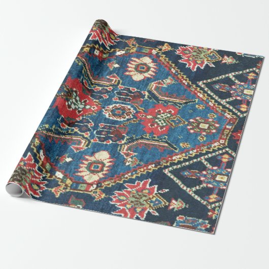 Papier Cadeau Moquette orientale turque persane, bleu (Déroulé)