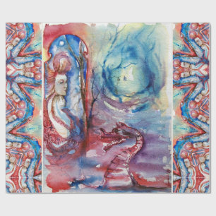 Papier Cadeau MORGANA Enchantress et Dragon, Imaginaire bleu ros