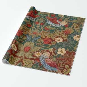 Papier Cadeau Morris Strawberry Thief Vert sarcelle Rouge Art fl
