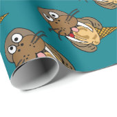 Papier Cadeau Morse mignon drôle mangeant la crème glacée (Coin rond)