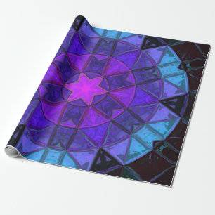 Papier Cadeau Mosaic Kaleidoscope Fleur Bleu pourpre et noir