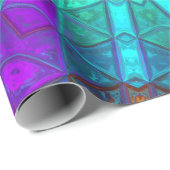 Papier Cadeau Mosaic Kaleidoscope Fleur Bleu pourpre et rouge (Coin rond)