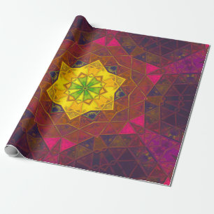 Papier Cadeau Mosaic Kaleidoscope Fleur Jaune violet et rose
