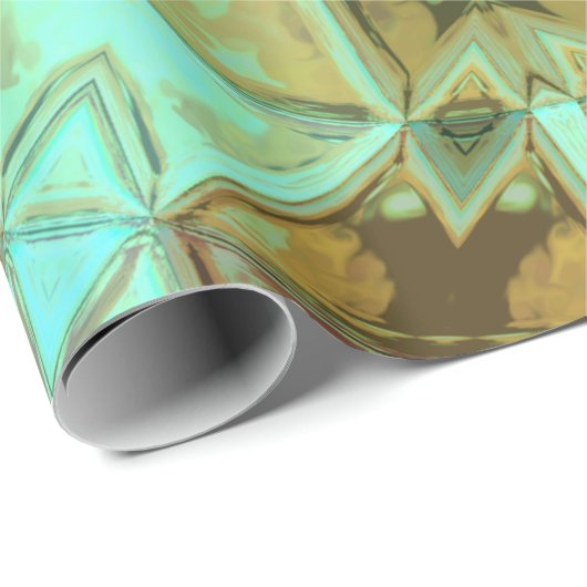 Papier Cadeau Mosaic Kaleidoscope Fleur Vert et Brown (Coin rond)