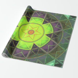 Papier Cadeau Mosaic Kaleidoscope Fleur vert pourpre et jaune
