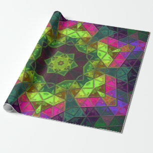 Papier Cadeau Mosaic Kaleidoscope Fleur vert rose et pourpre