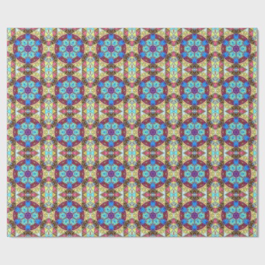 Papier Cadeau Mosaic Mandala bleu rose et jaune (Plat)