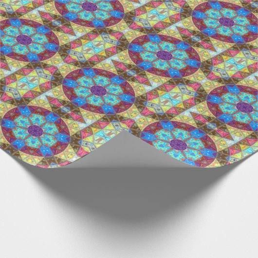 Papier Cadeau Mosaic Mandala bleu rose et jaune (Coin)