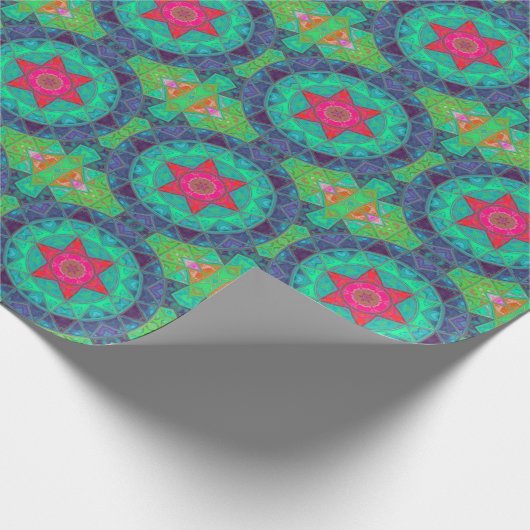 Papier Cadeau Mosaic Mandala bleu vert et rouge (Coin)