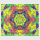 Papier Cadeau Mosaic Mandala Fleur Jaune Bleu et Vert (Plat)