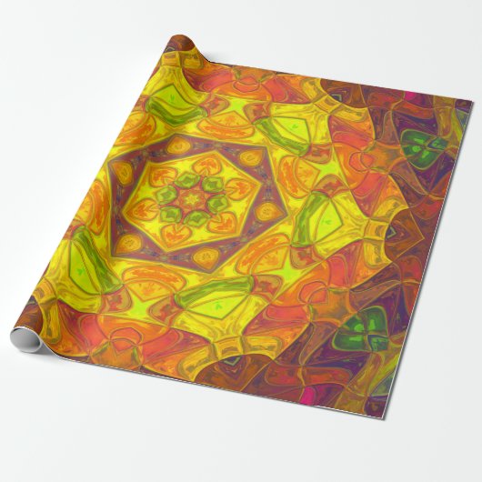 Papier Cadeau Mosaic Mandala Fleur Jaune Orange et Violet (Déroulé)