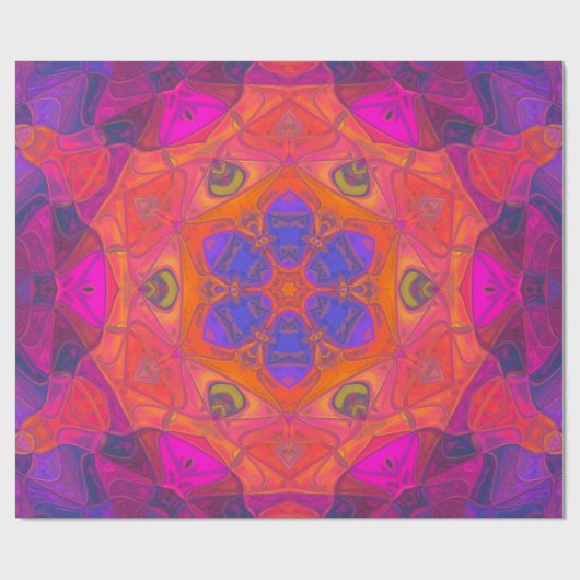 Papier Cadeau Mosaic Mandala Fleur orange violet et rose (Plat)
