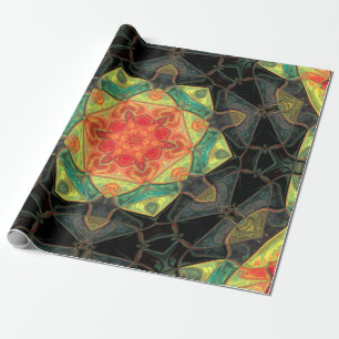Papier Cadeau Mosaic Mandala Fleur Rouge Jaune Vert et Noir