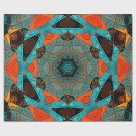Papier Cadeau Mosaic Mandala Flower bleu et orange (Plat)