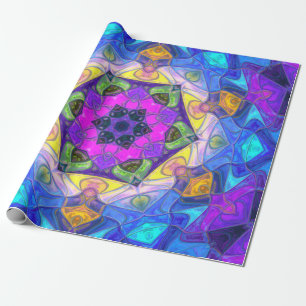 Papier Cadeau Mosaic Mandala Flower rose bleu et jaune