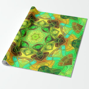 Papier Cadeau Mosaic Mandala Flower vert bleu et jaune