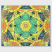 Papier Cadeau Mosaic Mandala Flower vert jaune bleu et orange (Plat)