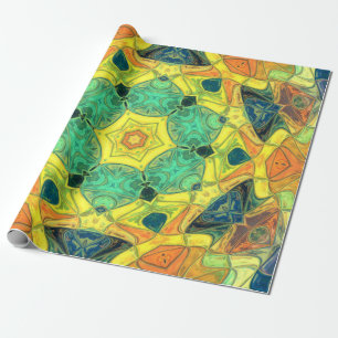 Papier Cadeau Mosaic Mandala Flower vert jaune bleu et orange