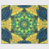 Papier Cadeau Mosaic Mandala Flower vert jaune et bleu (Plat)