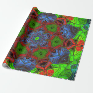 Papier Cadeau Mosaic Mandala Flower vert rouge et bleu
