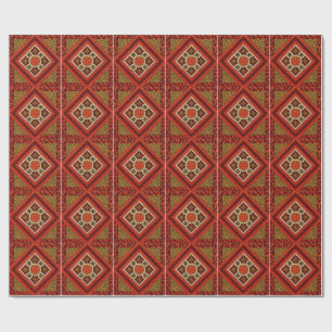 Papier Cadeau Mosaïque Abstrait Floral Art rouge et marron