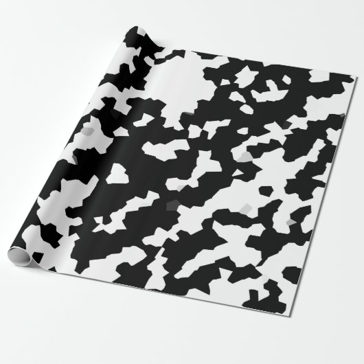 Papier Cadeau Mosaïque Abstraite irrégulière Camo noir et blanc (Déroulé)