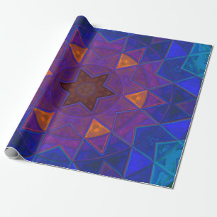 Papier Cadeau Mosaïque Kaleidoscope Fleur rose bleu et jaune