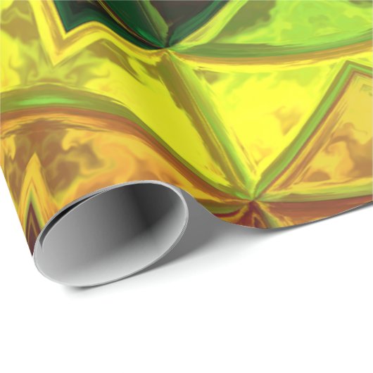 Papier Cadeau Mosaïque Kaleidoscope Fleur vert et jaune (Coin rond)