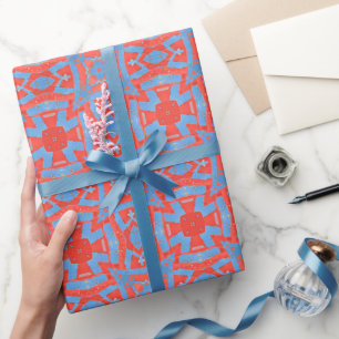 Papier Cadeau Mosaïque marocaine motif géométrique rouge bleu