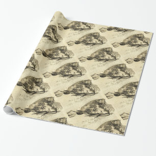 PAPIER CADEAU MOSAÏQUES ROMAINES ANTIQUE / ROOSTERS