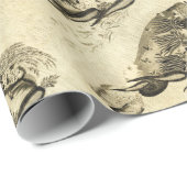 PAPIER CADEAU MOSAÏQUES ROMAINES ANTIQUE / ROOSTERS (Coin rond)