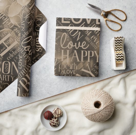 Papier Cadeau Mot d'anniversaire Cloud Son Mocha ID272 (Artisanat)