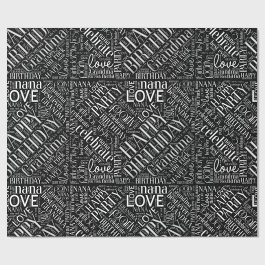 Papier Cadeau Mot d'anniversaire Nuage grand-mère Argent ID276 (Plat)