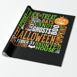 Papier Cadeau Mot d'Halloween Jumble coloré mignon araignée Citr