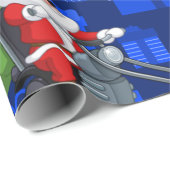 Papier Cadeau motard de xmas santa claus (Coin rond)