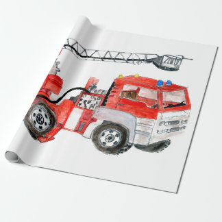 Papier Cadeau Moteur à incendie rouge, illustration de camion à