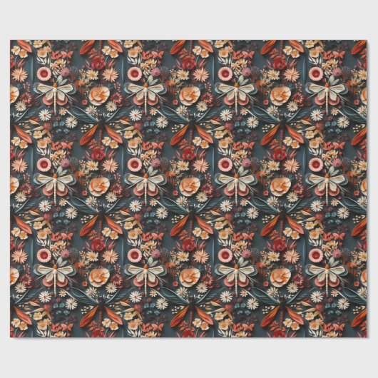Papier Cadeau Moth rétro et modèle floral de libellule (Plat)