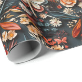 Papier Cadeau Moth rétro et modèle floral de libellule (Coin rond)