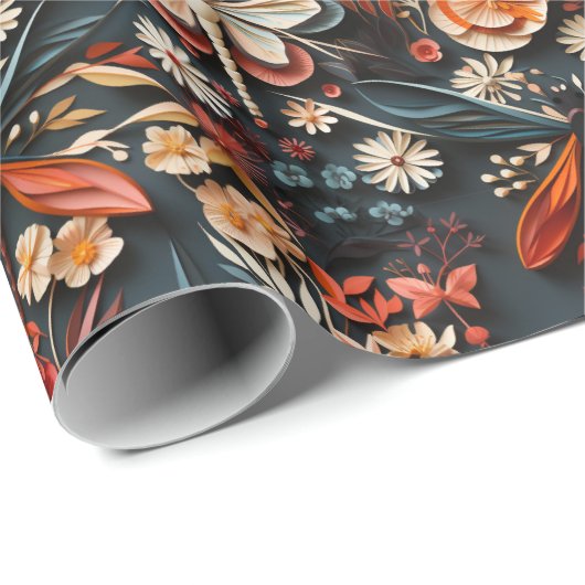 Papier Cadeau Moth rétro et modèle floral de libellule (Coin rond)