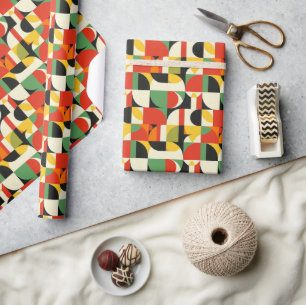 Papier Cadeau Motif 2D géométrique rétro - Mi-siècle gras