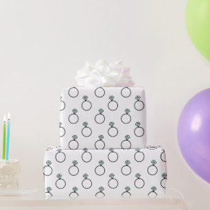 Papier Cadeau Motif à anneaux de diamant - Blanc