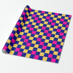 Papier Cadeau Motif à carreaux bleu jaune rose