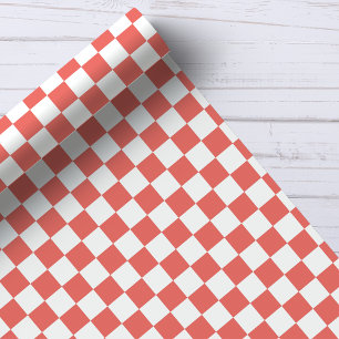Papier Cadeau Motif à carreaux corail et blanc