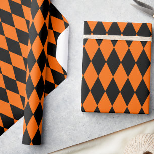 Papier Cadeau Motif à carreaux de diamants Harlequin noir orange