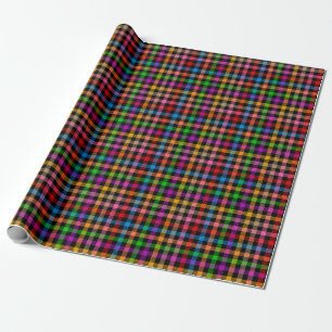 Papier Cadeau Motif à carreaux gingham arc-en-ciel coloré - Noir