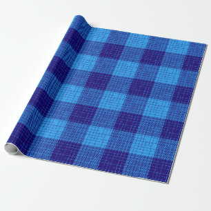Papier Cadeau Motif à carreaux gras hachurés bleus
