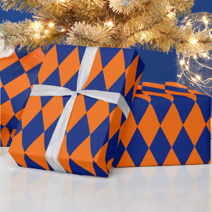 Papier Cadeau Motif à carreaux Harlequin orange et bleu