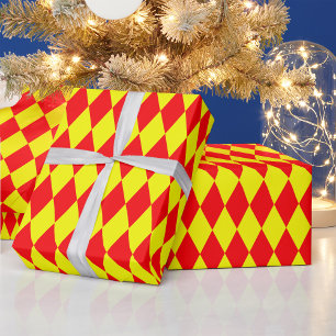 Papier Cadeau Motif à carreaux Harlequin rouge jaune