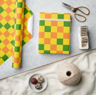 Papier Cadeau Motif à carreaux rouge orange rose 