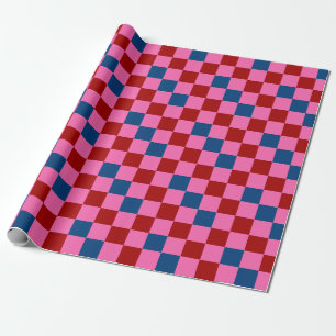 Papier Cadeau Motif à carreaux rouge rose bleu